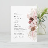 Invitation script tendance pampas dusty rose mariage (Debout devant)