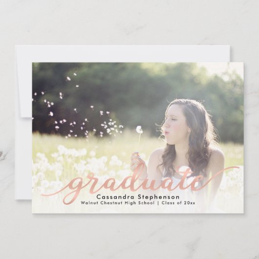 Invitation Script tendance Rose moderne Gold Photo Graduation (Devant)