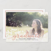 Invitation Script tendance Rose moderne Gold Photo Graduation (Devant / Derrière)