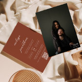 Invitation Script Terracotta moderne Photo Code QR Mariage