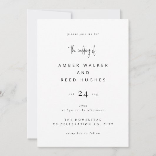 Invitation Script texte simple élégant classique Mariage simp (Devant)