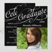 Invitation Script Tourbillonnant Black Graduate | Graduation (Devant / Derrière)