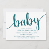 Invitation Script Turquoise simple | Baby shower bleu foncé (Devant)