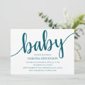 Invitation Script Turquoise simple | Baby shower bleu foncé (Debout devant)