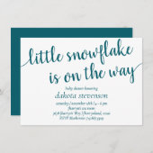 Invitation Script Turquoise simple | Flocon de neige bleu-ver (Devant / Derrière)