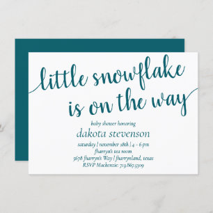 Invitation Script Turquoise simple   Flocon de neige bleu-ver