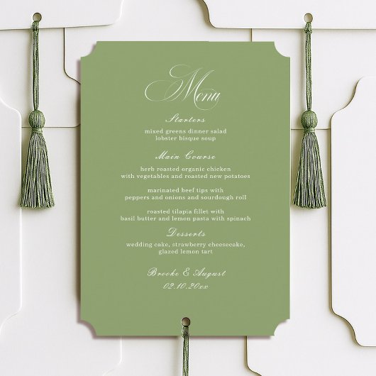 Invitation Script Typography Sage Green Wedding Menu Card