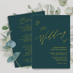 Invitation Script Vert Élégant Or Tout en un Mariage