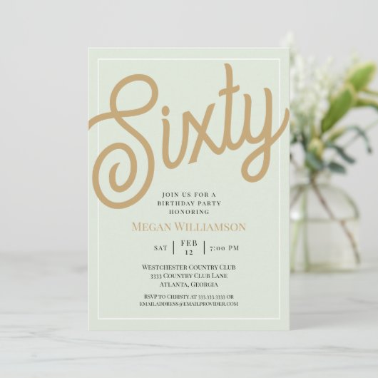 Invitation Script vert et or 60e anniversaire (Debout devant)