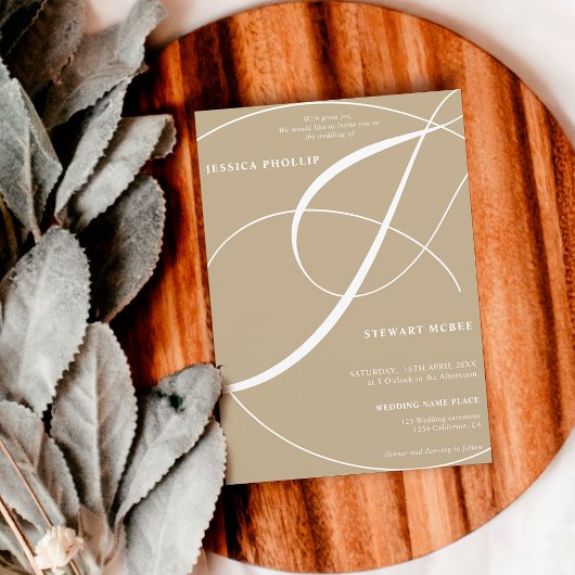 Invitation Script vert kaki photo calligraphie mariage