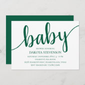 Invitation Script vert simple | Baby shower Bold Hunter (Devant / Derrière)