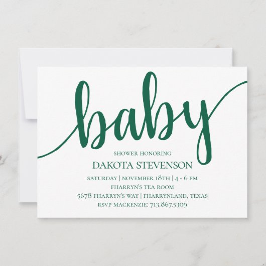 Invitation Script vert simple | Baby shower Bold Hunter (Devant)