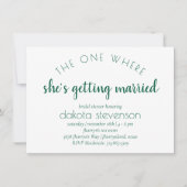 Invitation Script vert simple | Une Où Elle Se Marie (Devant)