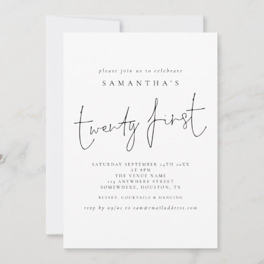 Invitation Script Vingt-et-unième fête d'anniversaire (Devant)