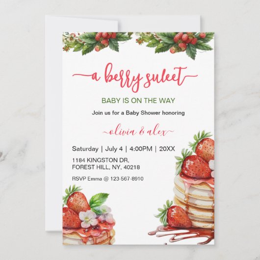Invitation Script Watercolor Berry sweet Baby shower (Devant)