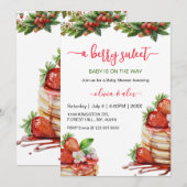 Invitation Script Watercolor Berry sweet Baby shower (Devant / Derrière)