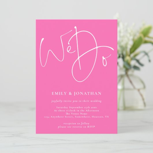 Invitation Script We Do Photo QR Code Hot Pink Mariage (Debout devant)