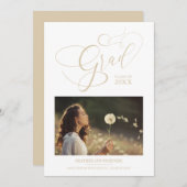 Invitation Script Whimsical Chic Gold Modern Photo Graduation (Devant / Derrière)