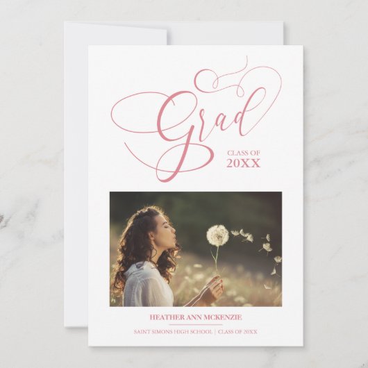 Invitation Script Whimsical Chic Pink Modern Photo Graduate (Devant)