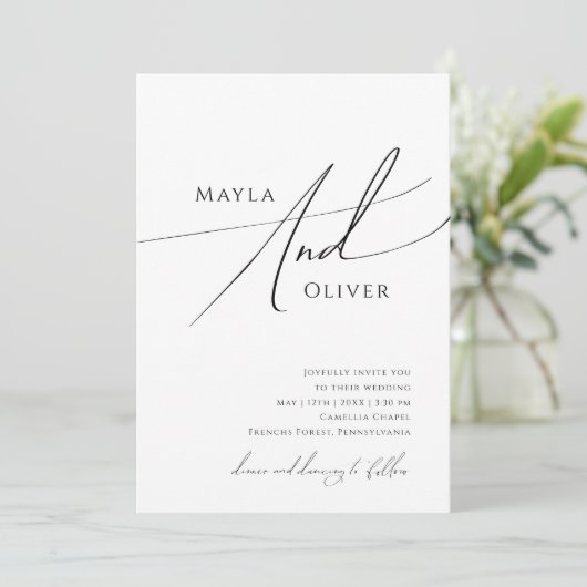 Invitation Script Whimsical Classique Tout En Un Mariage (Debout devant)