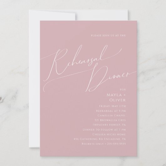 Invitation Script Whimsical | Dîner de répétition Rose Dusty (Devant)
