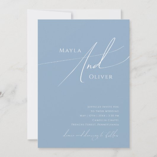 Invitation Script Whimsical | Dusty Blue Mariage Décontracté (Devant)