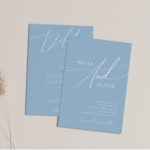 Invitation Script Whimsical   Dusty Blue Tout en un Mariage