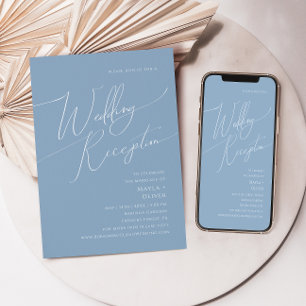 Invitation Script Whimsical Dusty Blue Wedding Réception