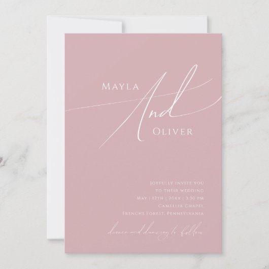 Invitation Script Whimsical | Dusty Rose Décontracté Mariage (Devant)