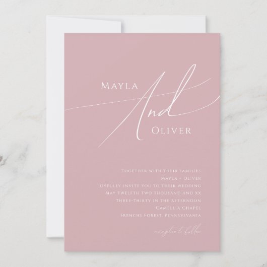 Invitation Script Whimsical | Dusty Rose Mariage (Devant)