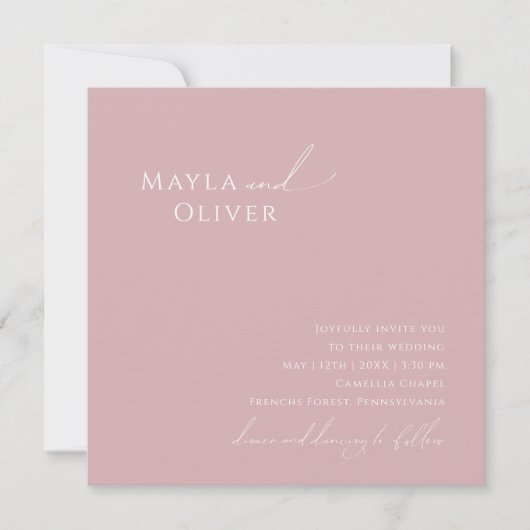 Invitation Script Whimsical | Dusty Rose Mariage Carré (Devant)