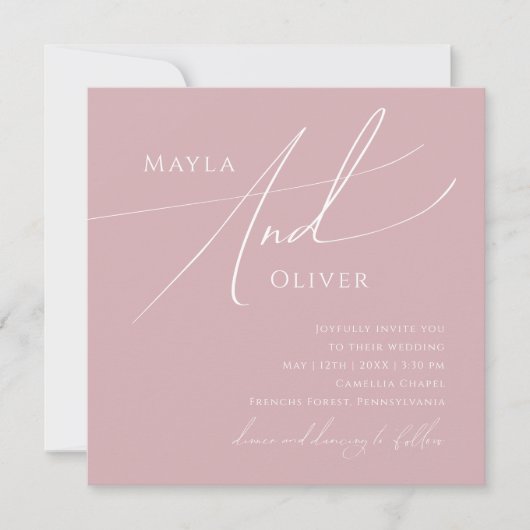 Invitation Script Whimsical | Dusty Rose Mariage Carré (Devant)