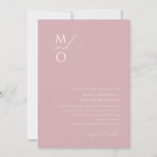 Invitation Script Whimsical | Dusty Rose Mariage Monogram (Devant)