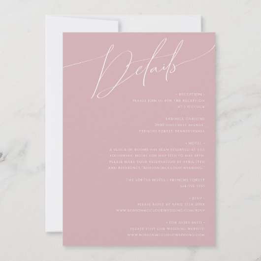 Invitation Script Whimsical | Dusty Rose tout en un Mariage (Dos)