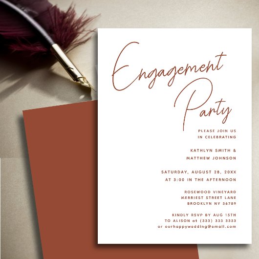 Invitation Script Whimsical en terre cuite Partie d'engagemen