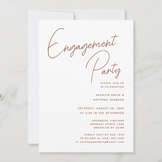 Invitation Script Whimsical en terre cuite Partie d'engagemen (Devant)