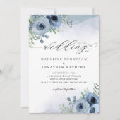 Invitation Script Whimsical Floral Dusty Blue Mariage (Devant)