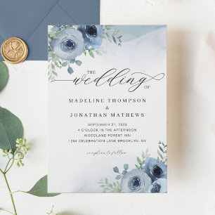 Invitation Script Whimsical Floral Dusty Blue Mariage