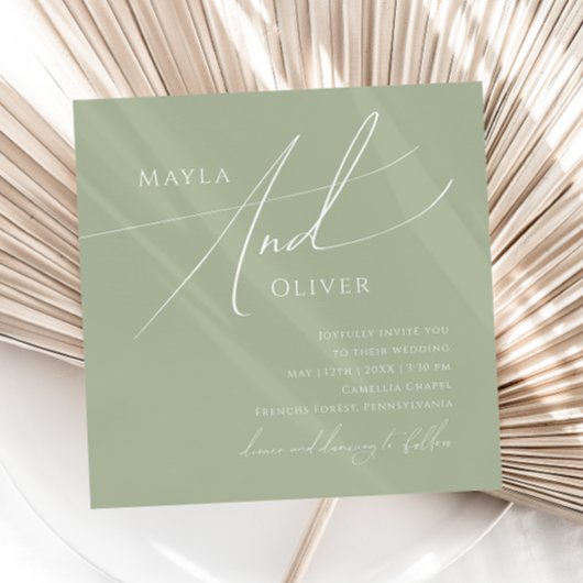 Invitation Script Whimsical | Mariage Carré Sage Green