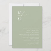 Invitation Script Whimsical | Mariage de monogramme vert Sage (Devant)