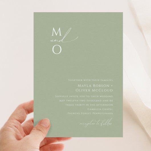 Invitation Script Whimsical | Mariage de monogramme vert Sage