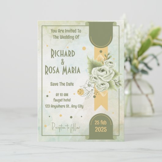 Invitation Script Whimsical | Mariage Décontracté Sage Green (Debout devant)