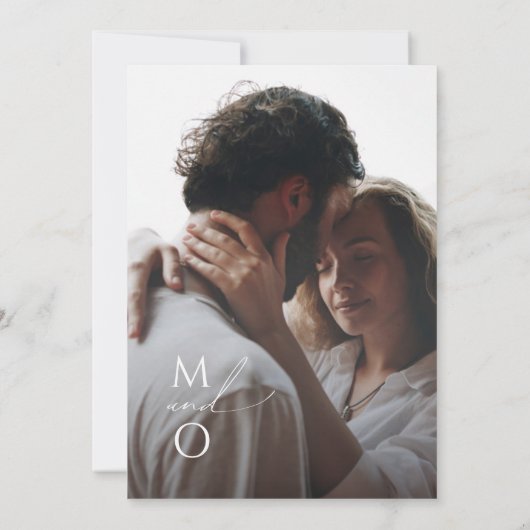 Invitation Script Whimsical | Mariage photo Monogramme bleu (Dos)