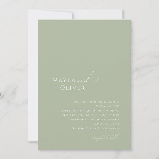Invitation Script Whimsical | Mariage photo Sage Monogram (Devant)