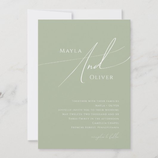 Invitation Script Whimsical | Mariage vert Sage (Devant)
