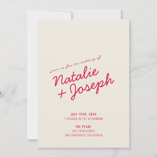 Invitation Script Whimsical Rétro Moderne Tout En Un Mariage (Devant)