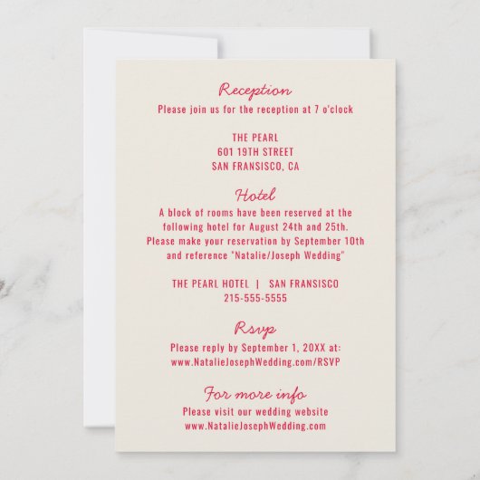 Invitation Script Whimsical Rétro Moderne Tout En Un Mariage (Dos)