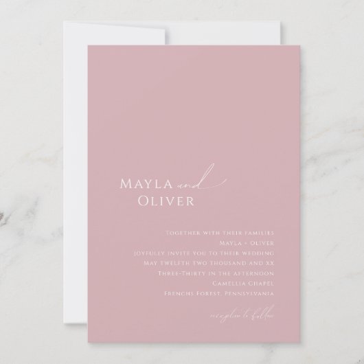 Invitation Script Whimsical | Rose Mariage photo Monogramme (Devant)
