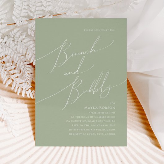 Invitation Script Whimsical | Sage Green Brunch et Bubbly