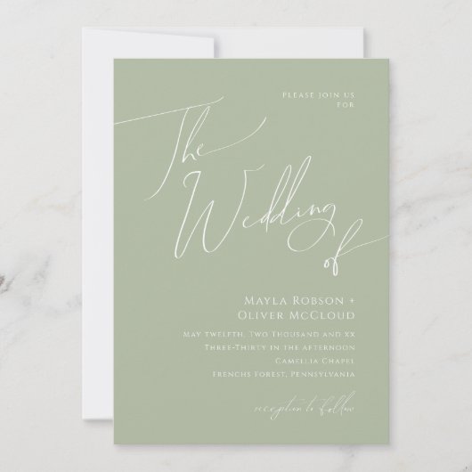 Invitation Script Whimsical | Sage Green Le Mariage de (Devant)